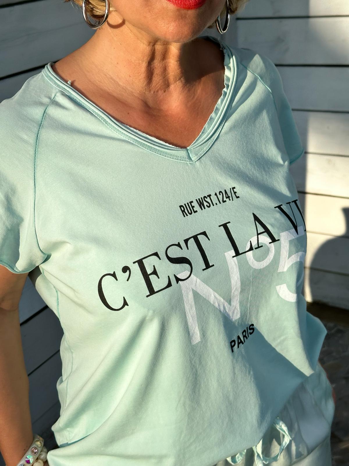 Stylisches Onesize Shirt "C´EST LA VIE No. 5" in MINT