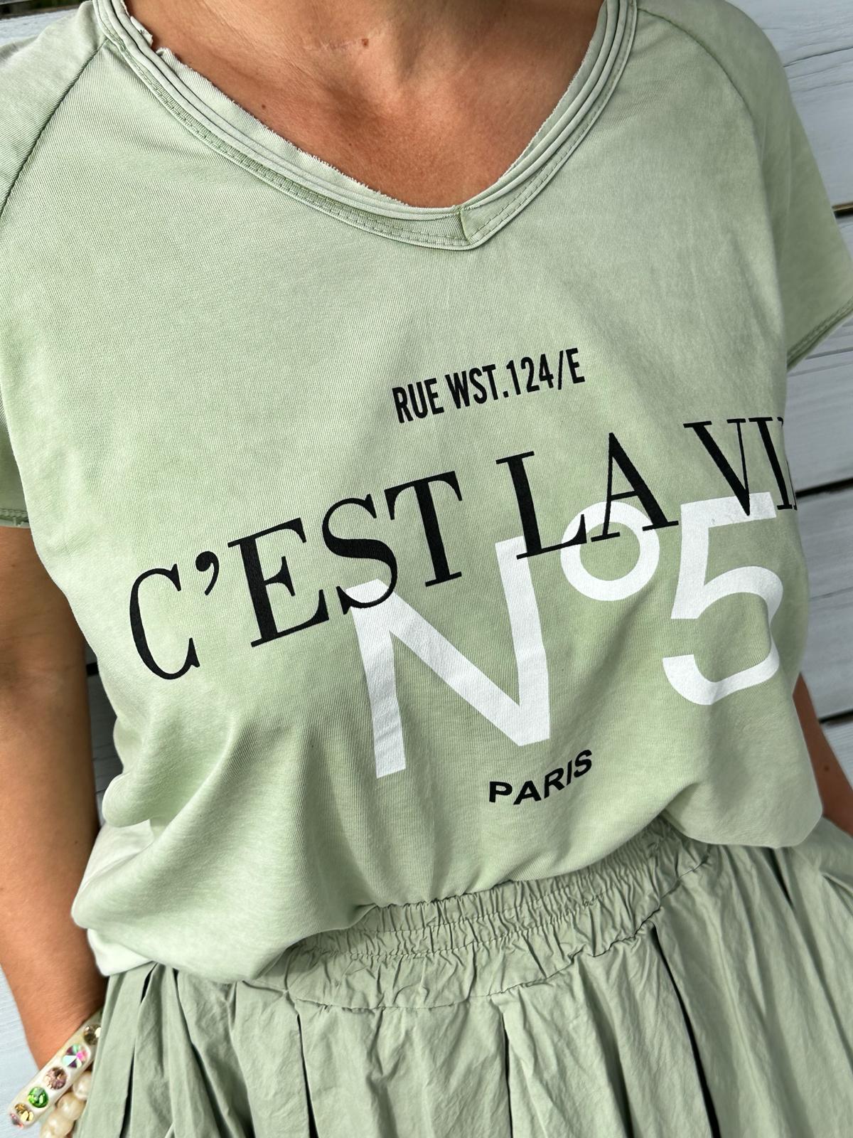 Stylisches Onesize Shirt "C´EST LA VIE No. 5" in PISTAZIE