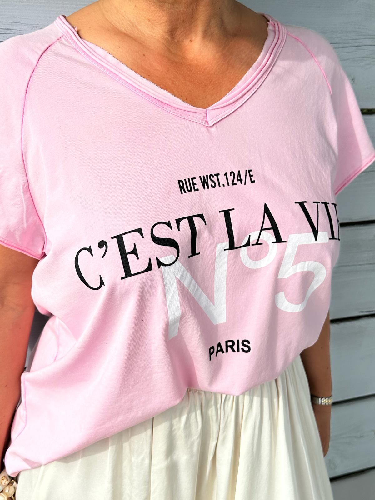 Stylisches Onesize Shirt "C´EST LA VIE No. 5" in HELLROSA
