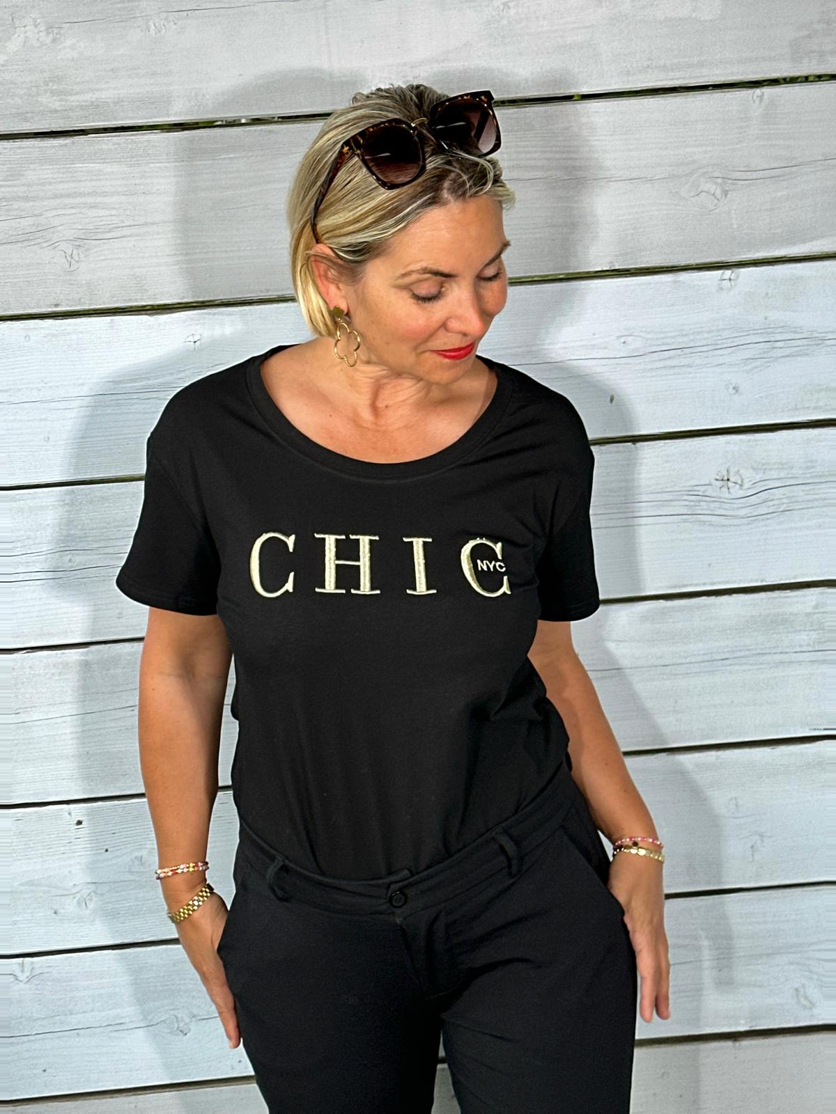 Stylisches Onesize Shirt "CHIC" in BLACK/GOLD