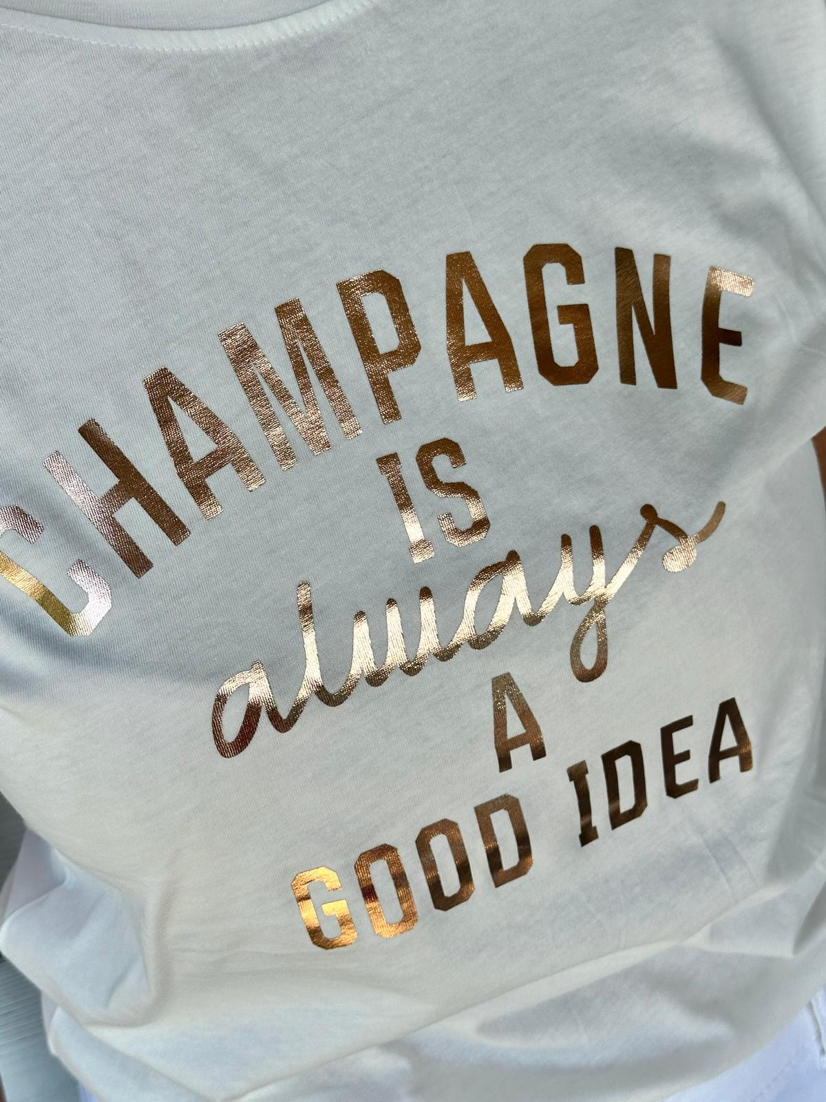 Zuckersüßes T-Shirt mit "CHAMPAGNE..." Schriftzug in Creméwhite
