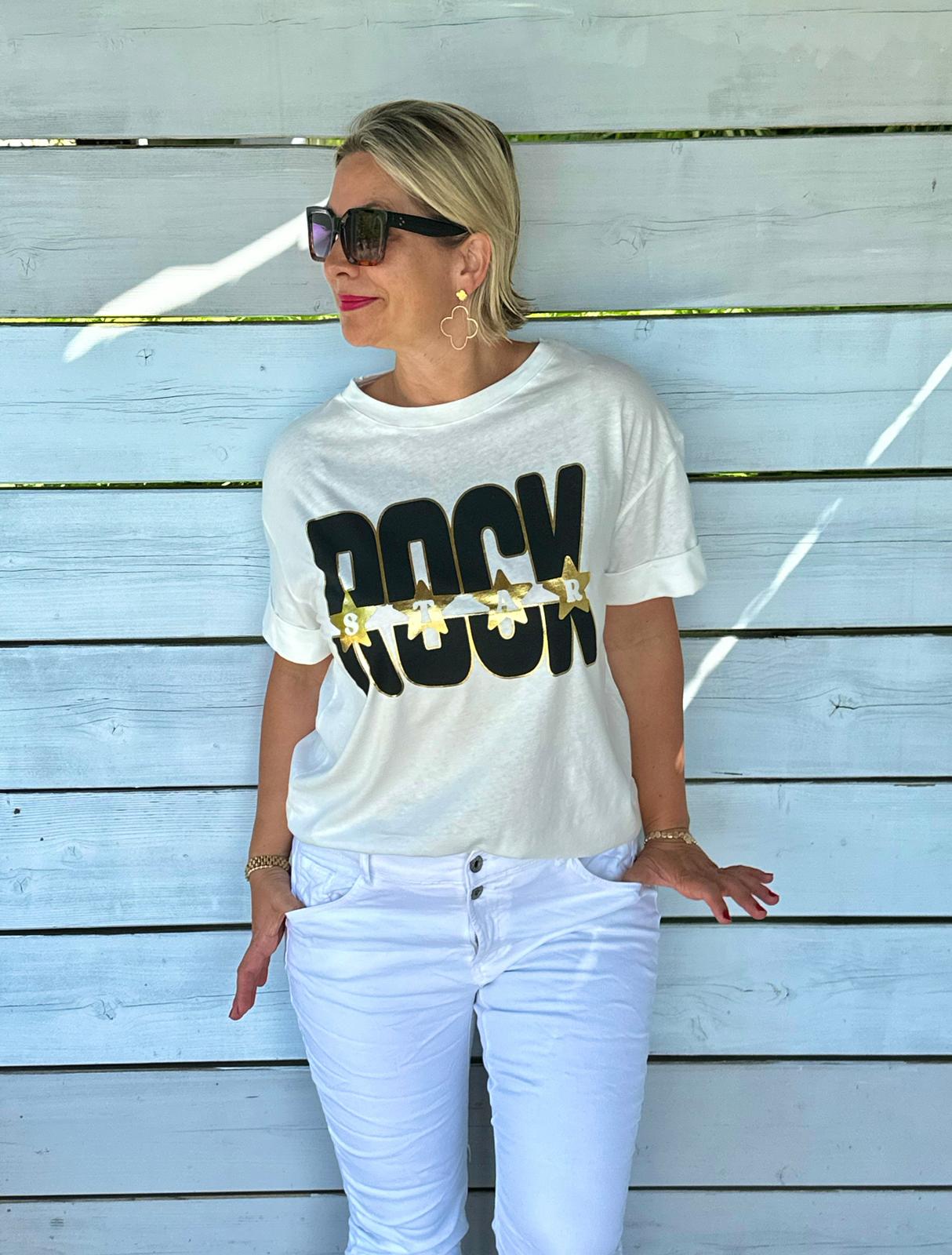 Zuckersüßes T-Shirt mit "ROCK ... STAR" Schriftzug in Creméwhite