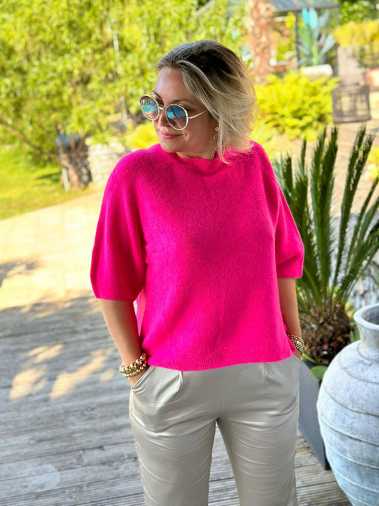 Weit geschnittener Kuschelpulli mit 3/4 in Flashy-Pink