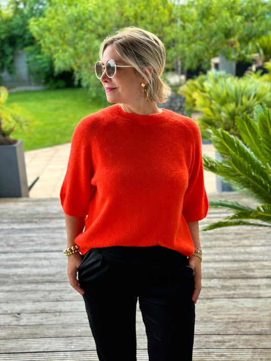 Weit geschnittener Kuschelpulli mit 3/4 in Happy-Orange