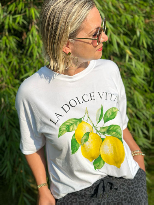 Süßes "LA DOLCE VITA" Shirt in WHITE