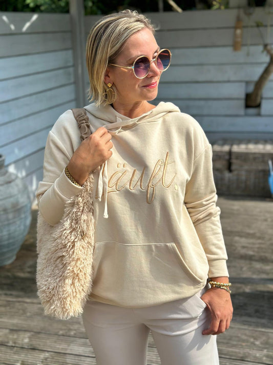 Stylischer Onesize Hoodie "LÄUFT" Cremé/Gold