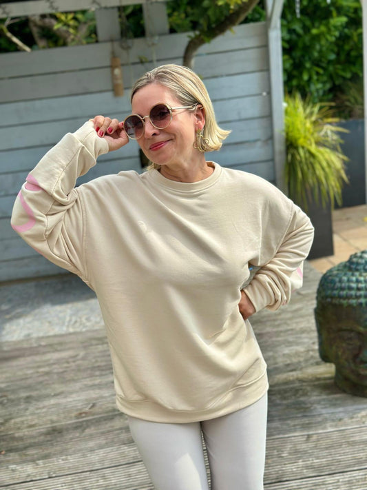 Süßes Kuschel Sweatshirt "HOLLYWOOD" Beige/Pink