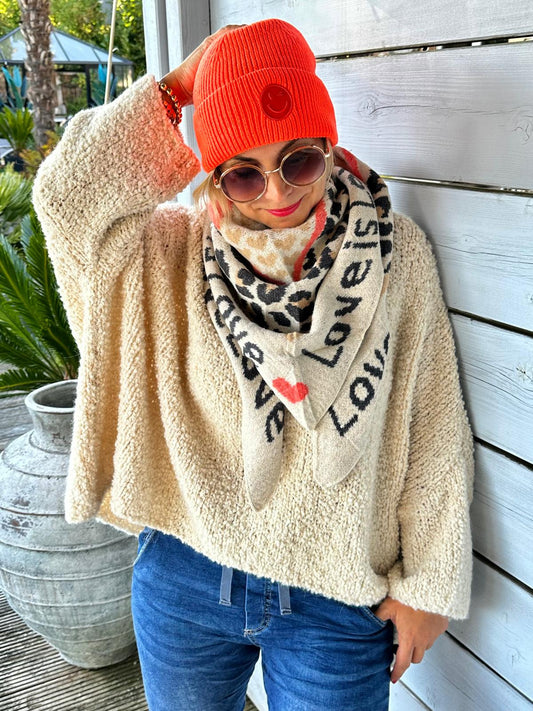 Weit geschnittener Grobstrick Pullover in LIGHT BEIGE