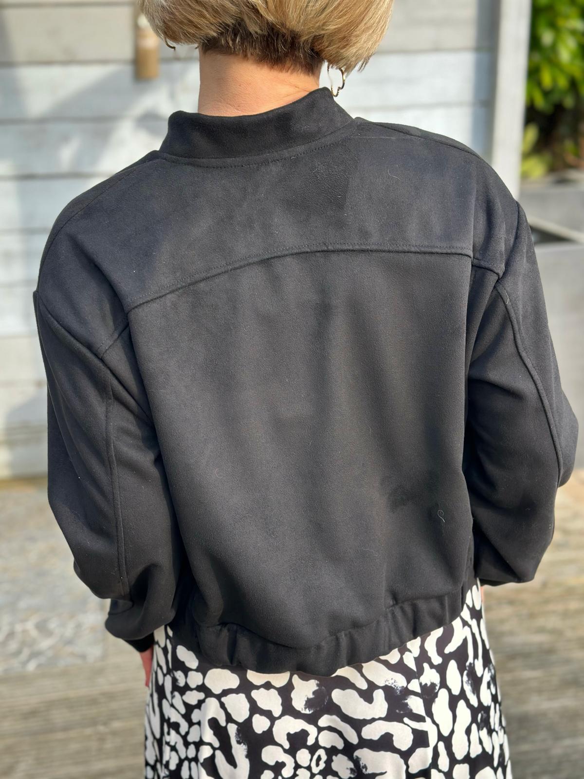 Bomberjacke aus Waschleder (Velour-Optik) in Schwarz