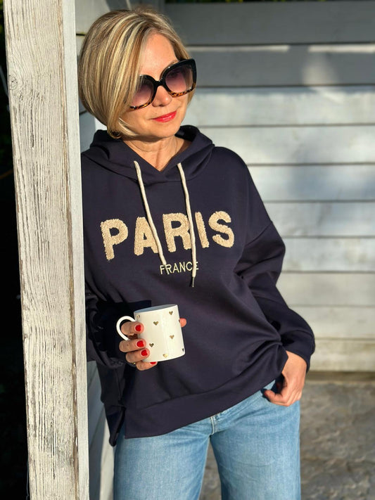 Stylischer Onesize Hoodie "PARIS" in Navy/Cremé