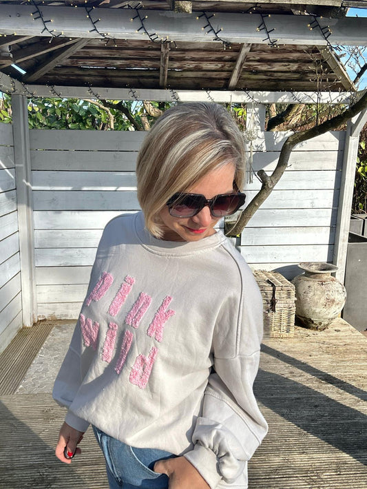 Süßes Onesize Sweatshirt "PINK WILD" in Light Cremé
