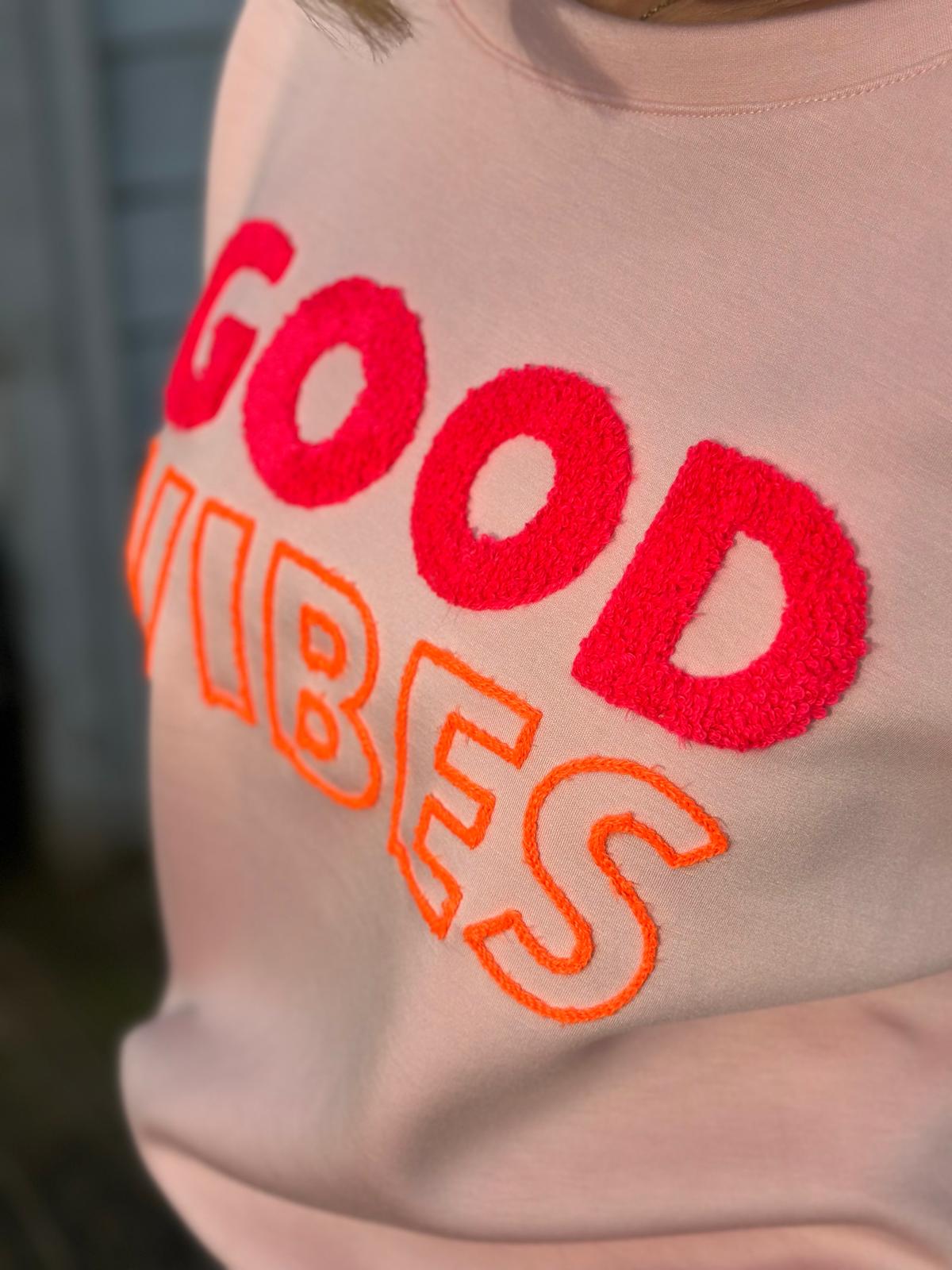 "GOOD VIBES" Kurz-Arm Sweatshirt in Altrosé