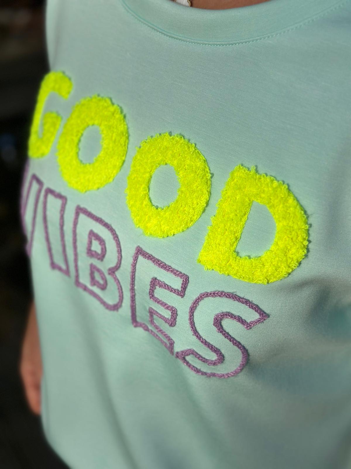 "GOOD VIBES" Kurz-Arm Sweatshirt in Mint