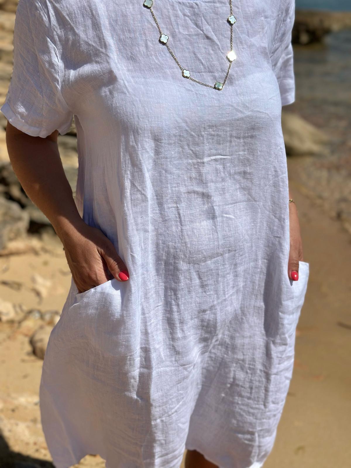 Weites Leinen-Sommerkleid "Fabrizia" in Weiß