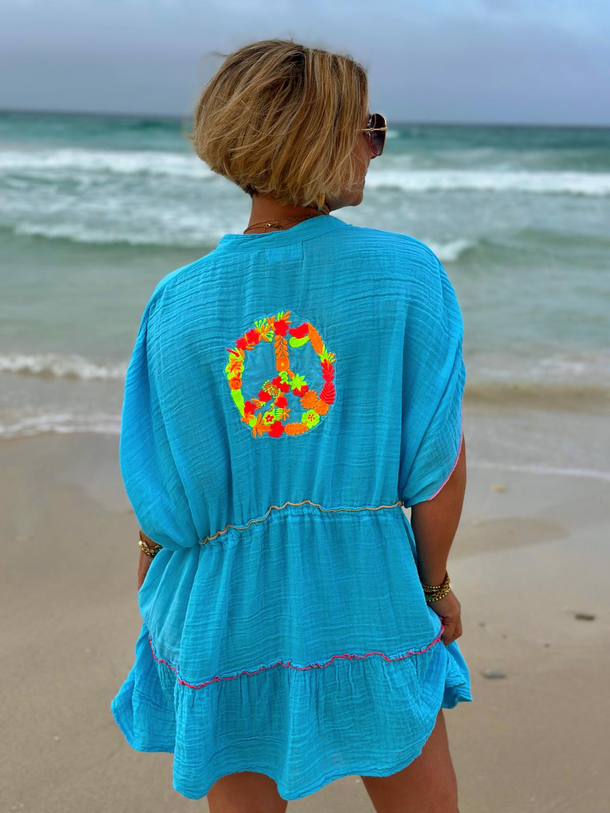 Stylische Strandtunika "PEACE" in TÜRKIS