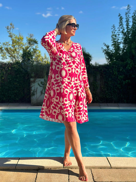 Sommerliches Tunika-Kleid "ESTEFANIA" in PINK WHITE