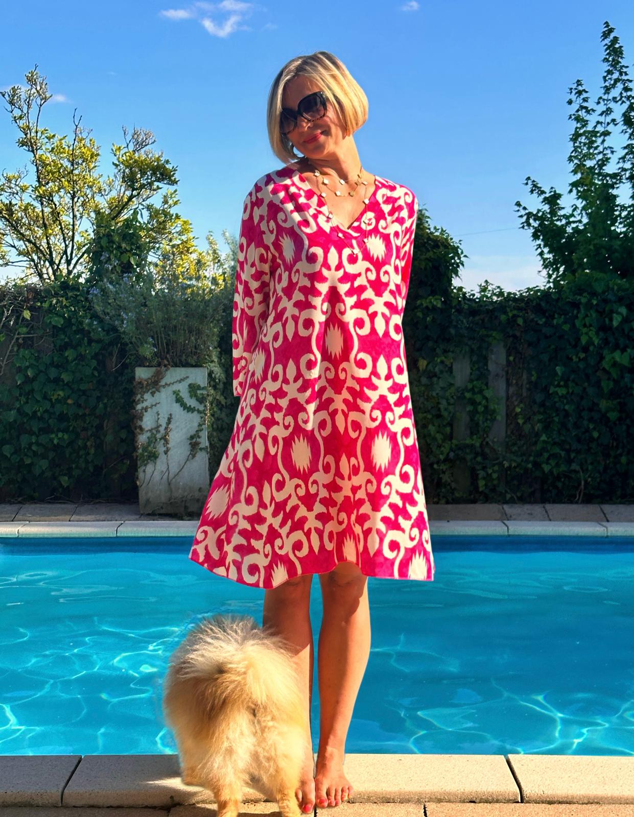 Sommerliches Tunika-Kleid "ESTEFANIA" in PINK WHITE