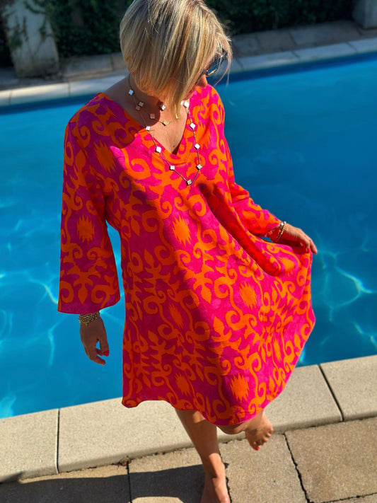 Sommerliches Tunika-Kleid "ESTEFANIA" in SUNSET ORANGE