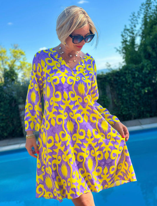 Sommerliches Tunika-Kleid "ESTEFANIA" in LILA GELB