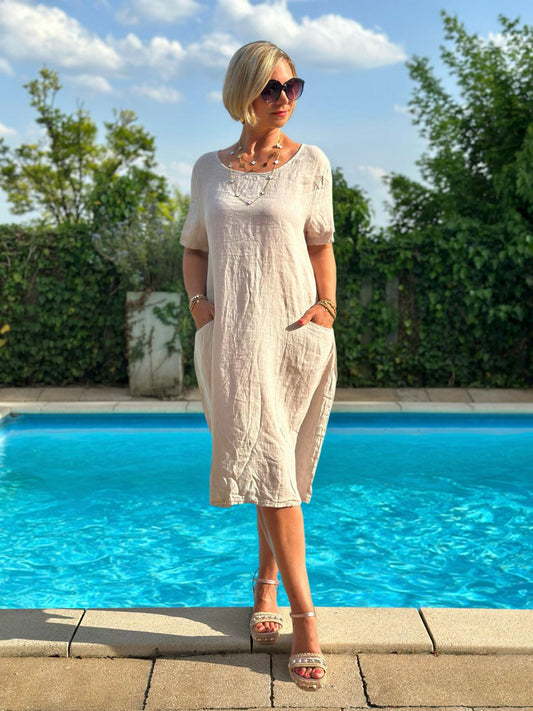Weites Leinen-Sommerkleid "Fabrizia" in Beige