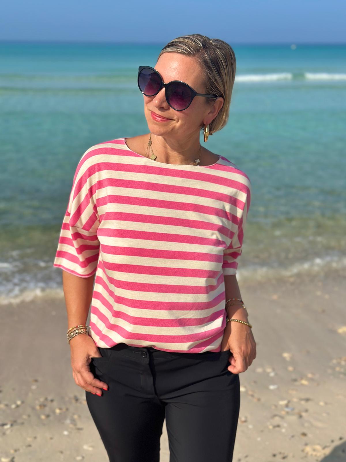 Zuckersüßes Onesize "RINGEL SHIRT" in Weiß/Pink
