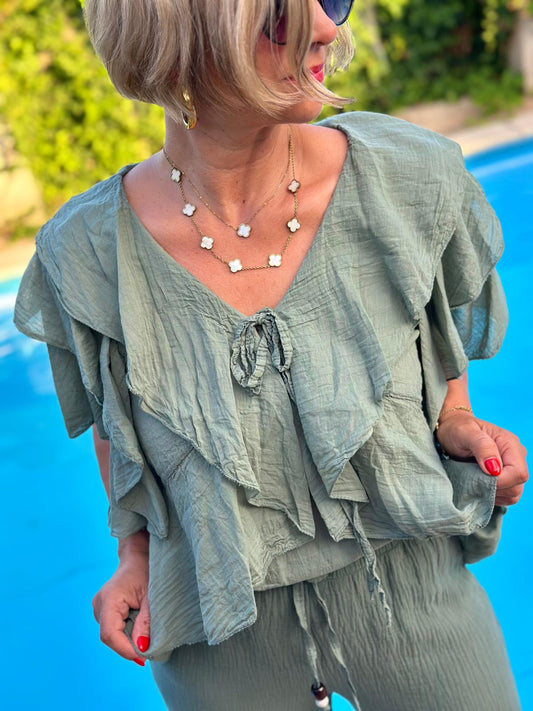 Leichte Sommerbluse "STELLA" in Oliv