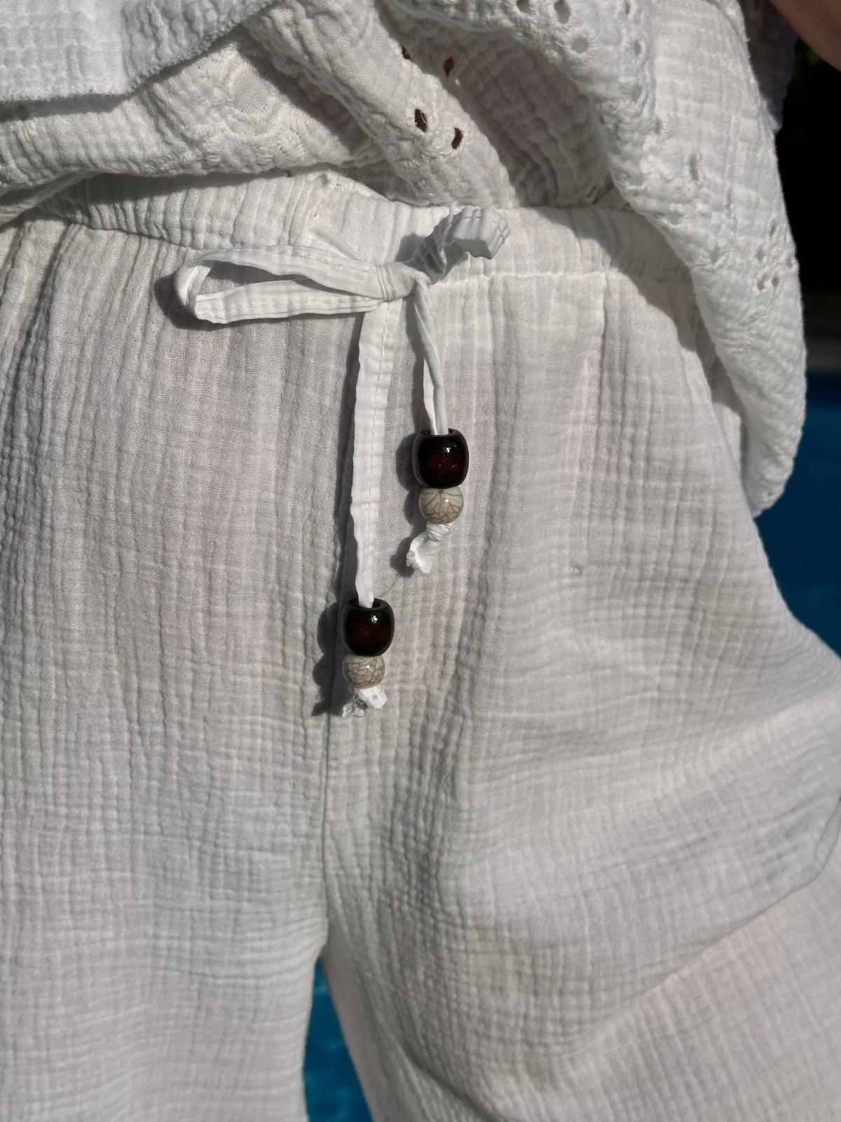 Sommerliche MUSSELIN HOSE "FLORENCE" in Weiss
