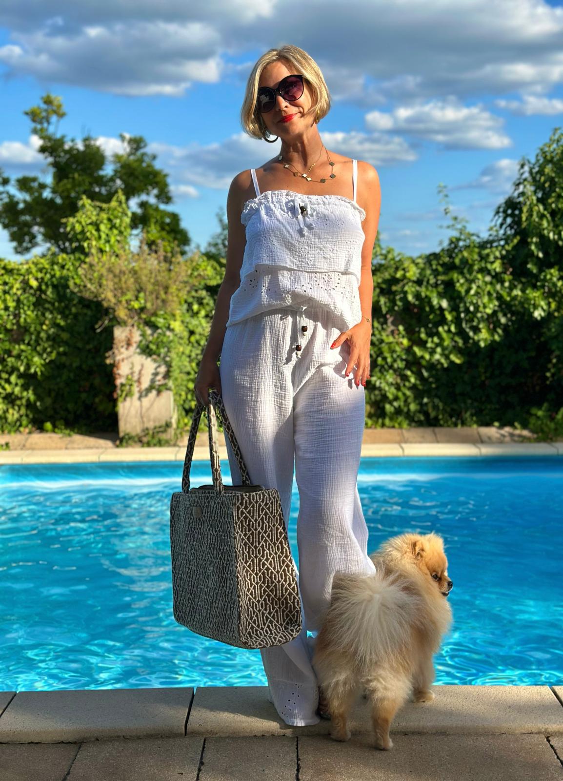 Sommerliche MUSSELIN HOSE "FLORENCE" in Weiss
