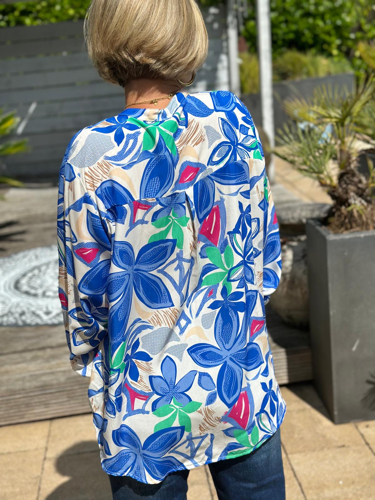 Stylische Sommerbluse "BLUE FLOWERS"