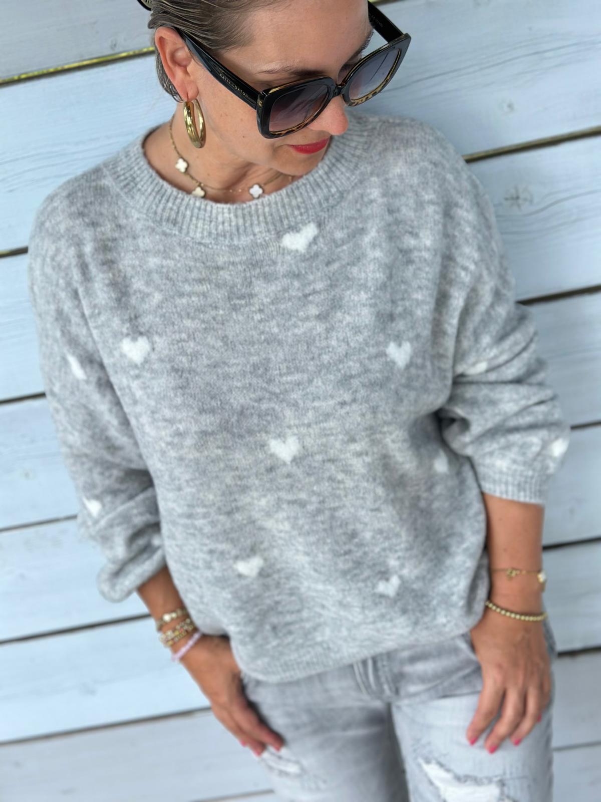 Süßer Strickpullover "Herzchen" in Grau/Weiss