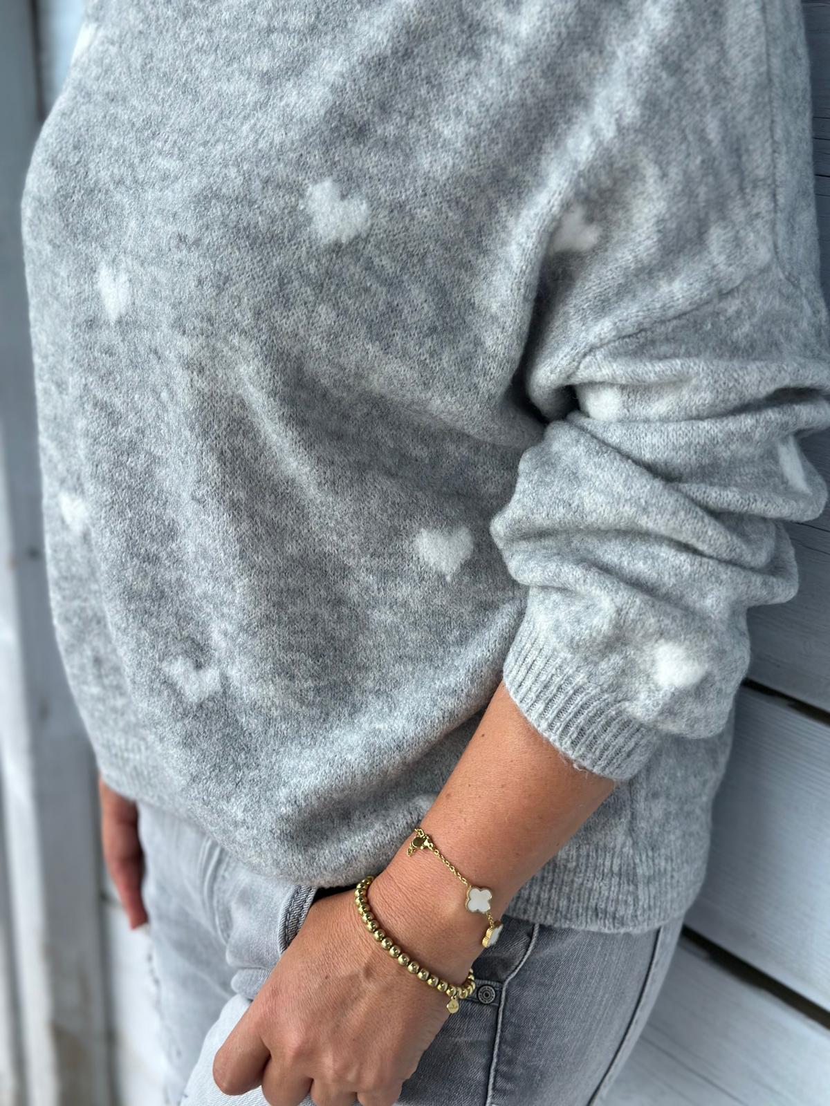 Süßer Strickpullover "Herzchen" in Grau/Weiss