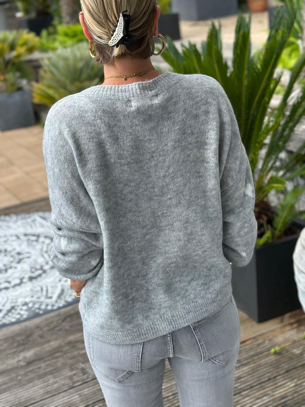 Süßer Strickpullover "Herzchen" in Grau/Weiss