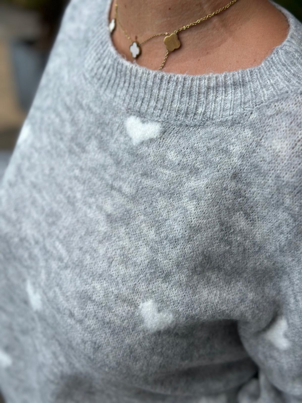 Süßer Strickpullover "Herzchen" in Grau/Weiss