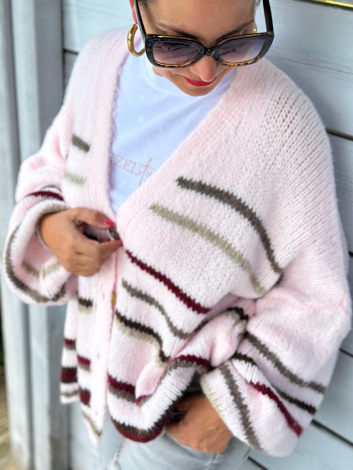 Süße Strickjacke mit Streifen (ROSA)