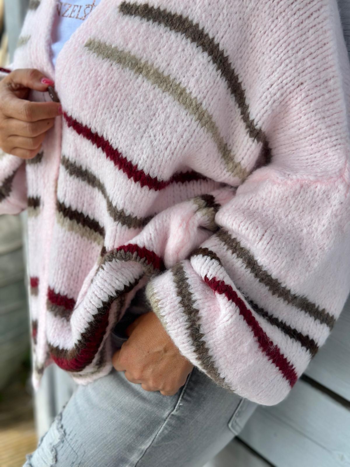 Süße Strickjacke mit Streifen (ROSA)