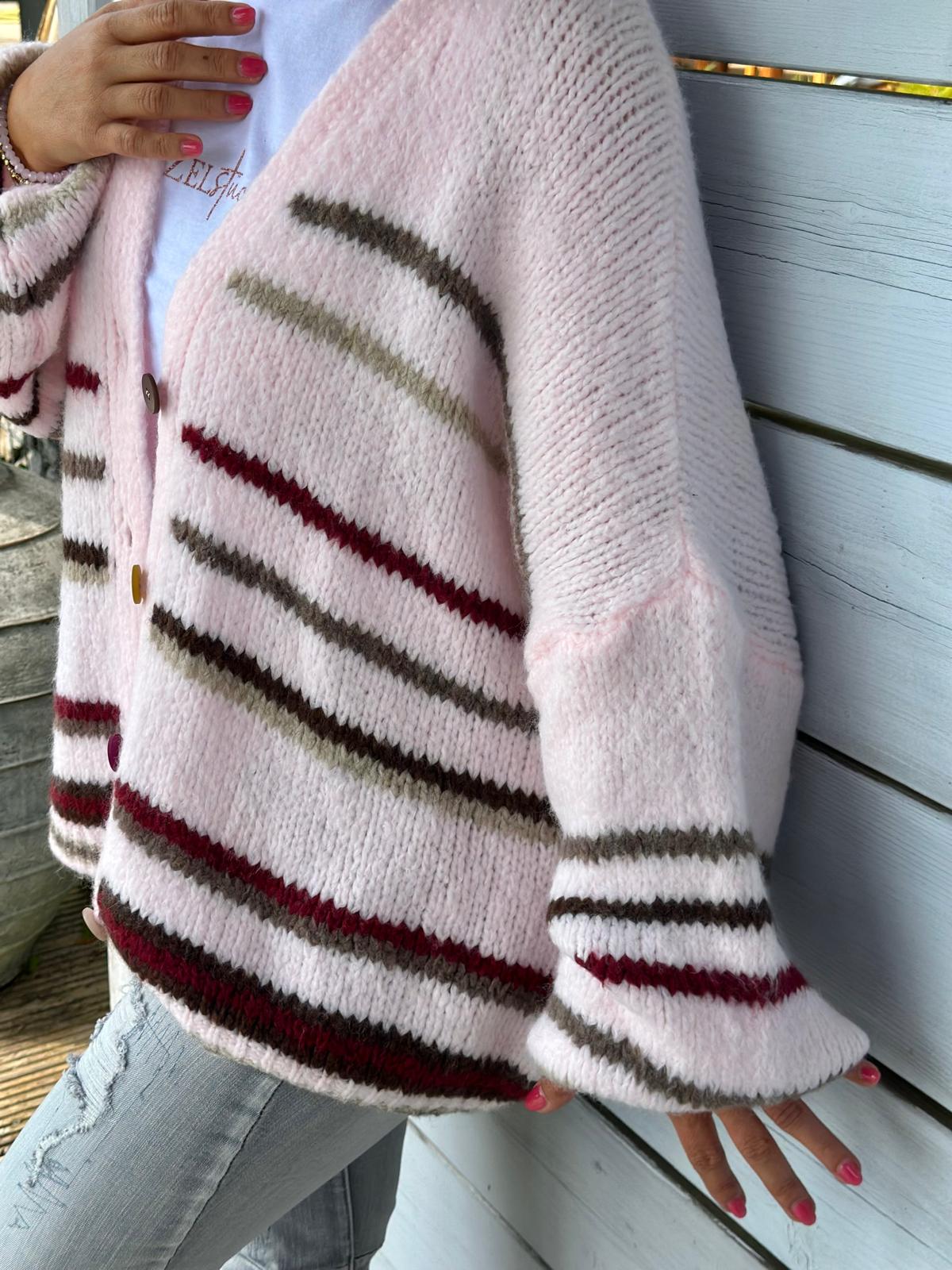 Süße Strickjacke mit Streifen (ROSA)