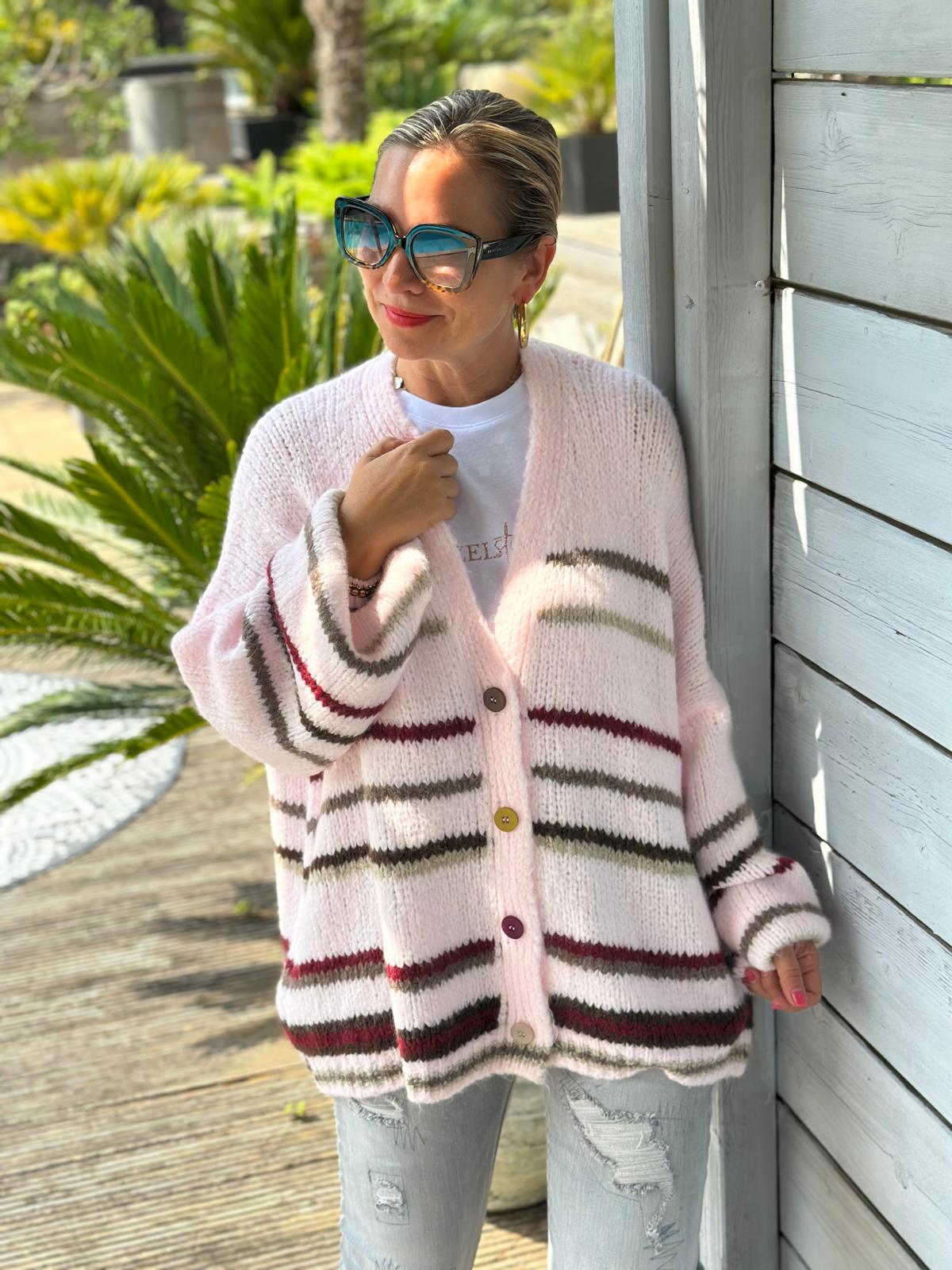 Süße Strickjacke mit Streifen (ROSA)