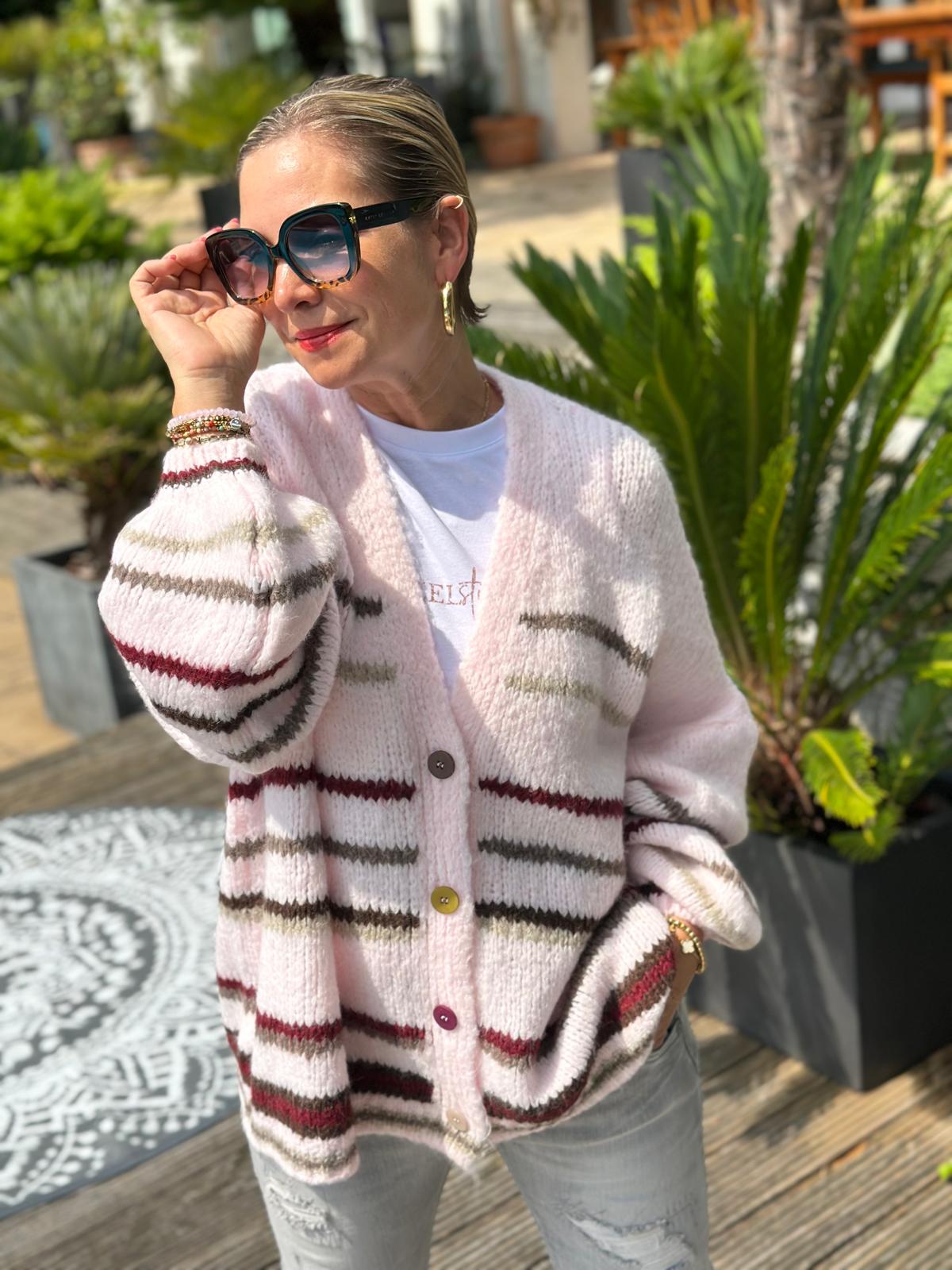 Süße Strickjacke mit Streifen (ROSA)