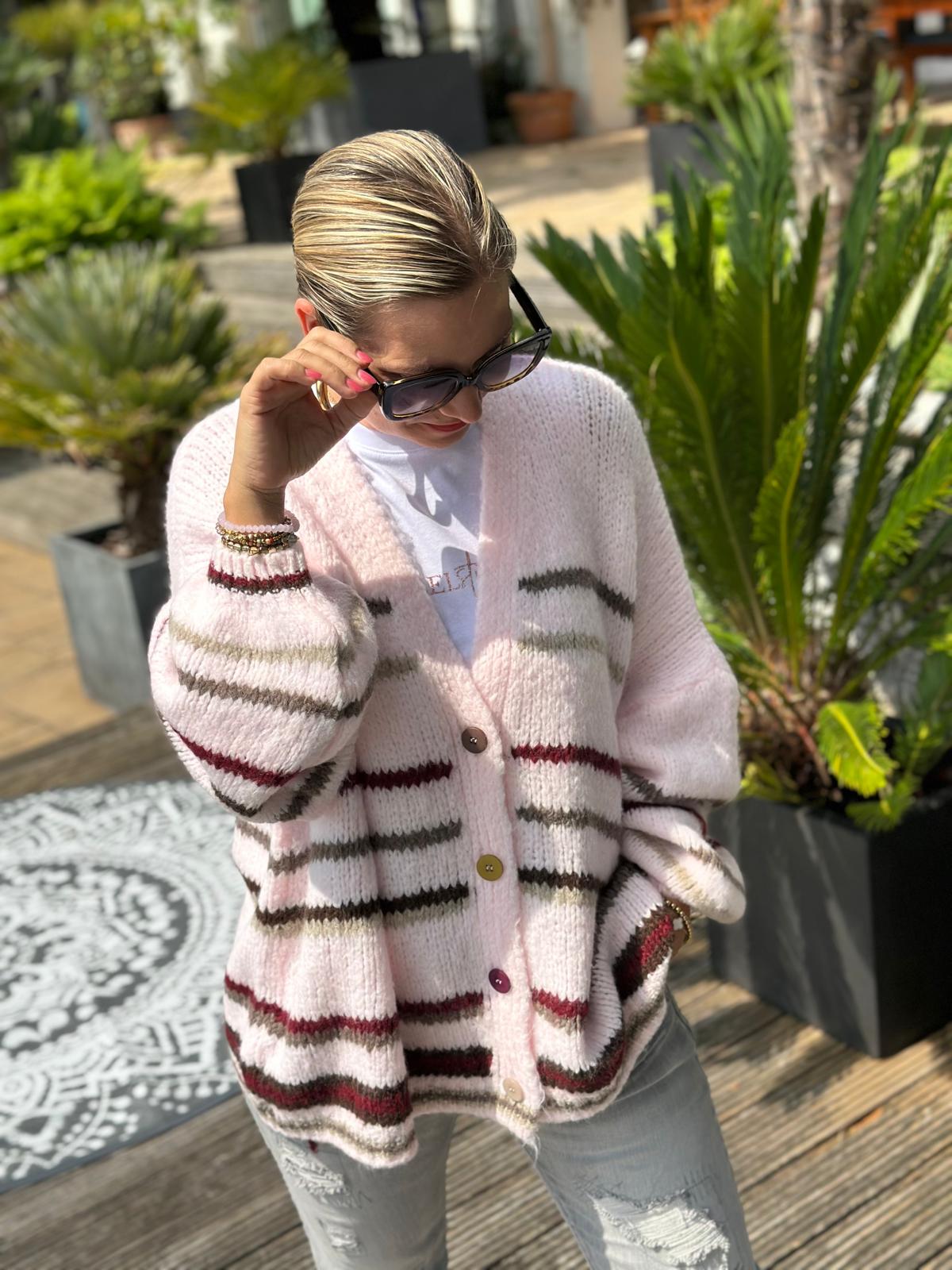 Süße Strickjacke mit Streifen (ROSA)