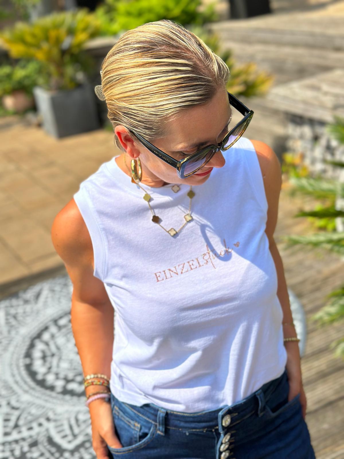 BE FAMOUS Shirt "Einzelstück" Weiss/Glitzer