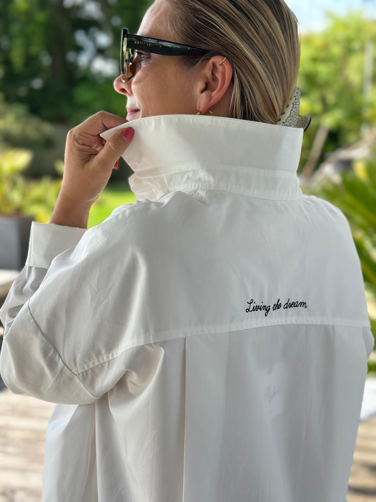 Stylische Bluse "living the dream" in Weiss