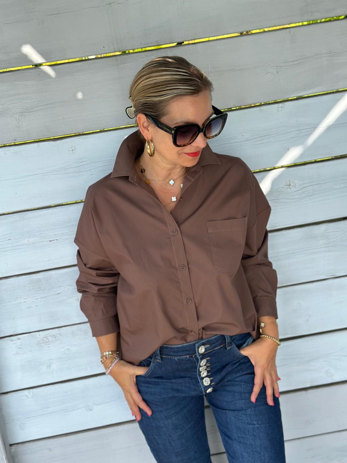 Stylische Bluse "living the dream" in Chocolate