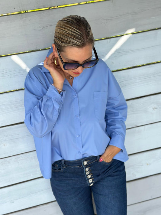 Stylische Bluse "living the dream" in Hellblau