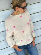 Süßer Strickpullover "Herzchen" in Cremé / Rosa