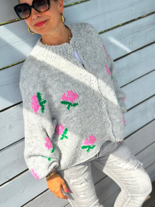 Kuschel Strickjacke ROSES in Grau