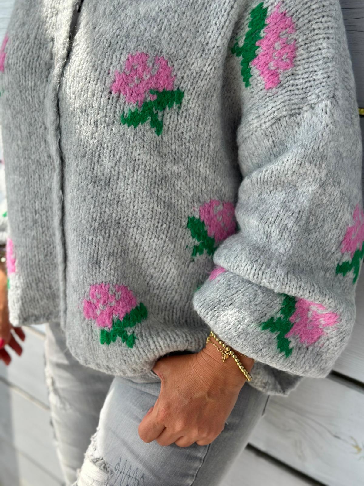 Kuschel Strickjacke ROSES in Grau
