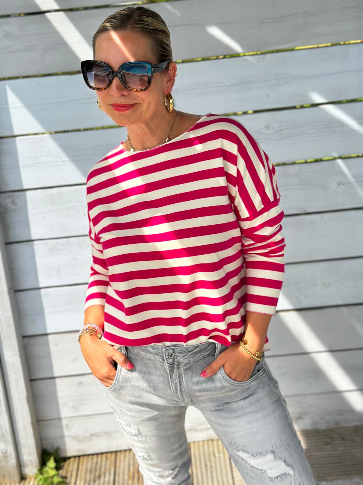 Leichtes Shirt STREIFEN in Dark Pink/Weiss