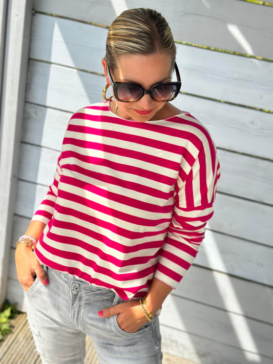 Leichtes Shirt STREIFEN in Dark Pink/Weiss