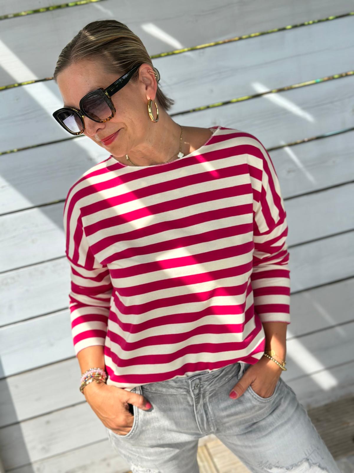 Leichtes Shirt STREIFEN in Dark Pink/Weiss