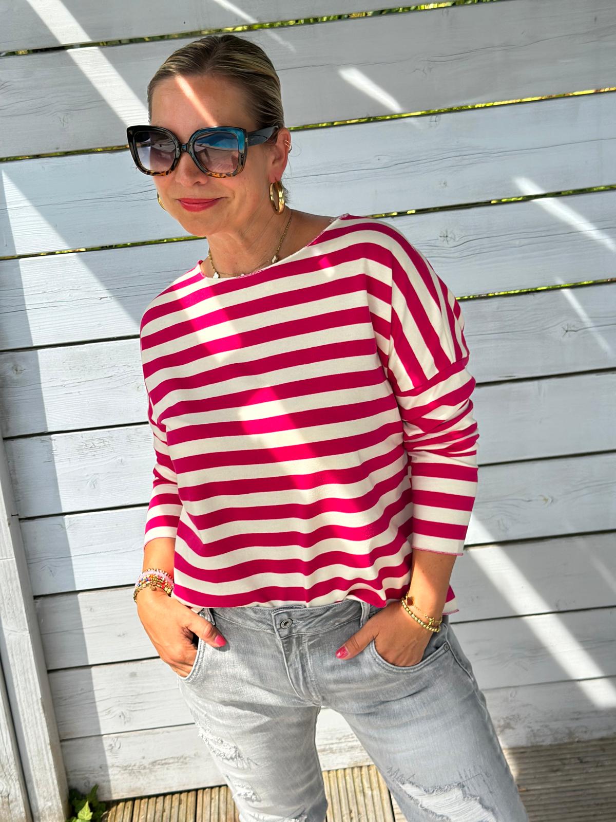 Leichtes Shirt STREIFEN in Dark Pink/Weiss